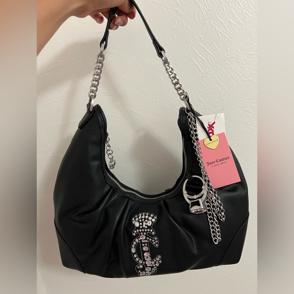 Juicy Couture Juicy Crown Hobo Liquorice Black Shoulder Bag with Silver Accents